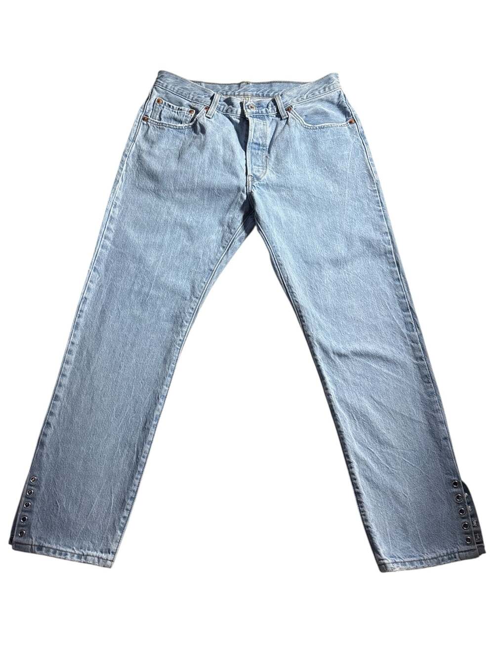 Levi's 501 Original Fit Light Wash Jeans with Eyelet Hem Detail - Picture 6 of 11